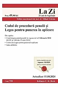 Codul de procedura penala si Legea pentru punerea in aplicare Act. 15 octombrie 2024 Ed.Spiralata