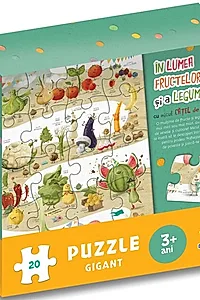 În lumea fructelor și a legumelor cu micul cățel de usturoi. Puzzle gigant