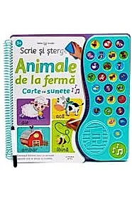 Scrie si sterge. Animale de la ferma. Carte cu sunete
