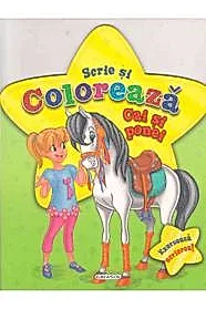 Scrie si coloreaza cai si ponei - verde