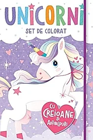 Unicorni - Set de colorat cu creioane si autocolante