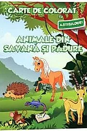 Carte de colorat cu abtibilduri - Animale din savana si din padure