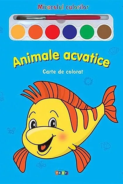 Miracolul culorilor. Animale acvatice (carte de colorat + acuarelă + pensulă)