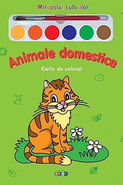Miracolul culorilor. Animale domestice (carte de colorat + acuarelă + pensulă)