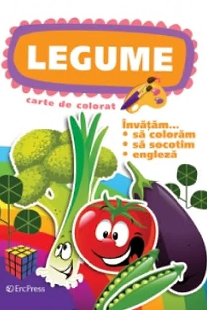 Legume. Carte de colorat. Învățăm... să colorăm, exerciții grafice, engleză