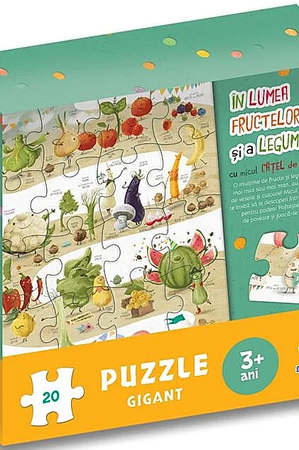 În lumea fructelor și a legumelor cu micul cățel de usturoi. Puzzle gigant