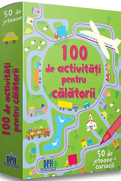 100 de activități pentru călătorii. 50 de jetoane + cariocă