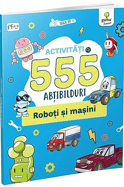 Activități cu 555 abțibilduri - Roboți și mașini. Stick it!