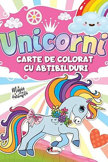 Unicorni. Carte de colorat cu abțibilduri