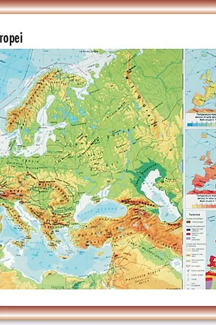 Harta fizică a Europei - mini - plastifiat cu șipci