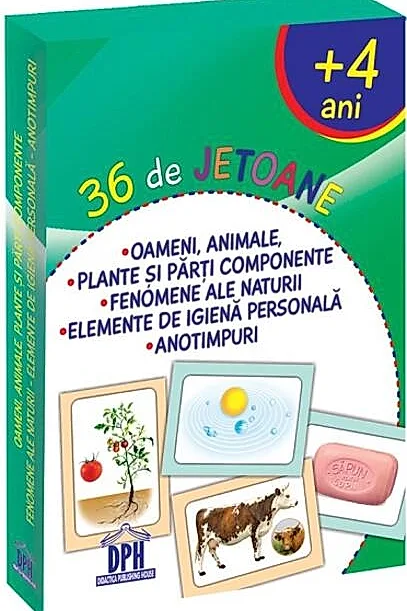 36 de jetoane - Oameni, animale, plante și părți componente, fenomene ale naturii, elemente de igienă personală, anotimpuri