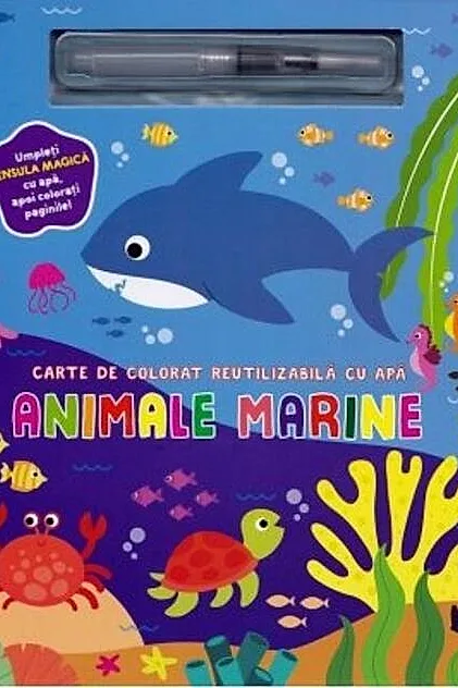 Animale marine. Carte de colorat reutilizabilă cu apă
