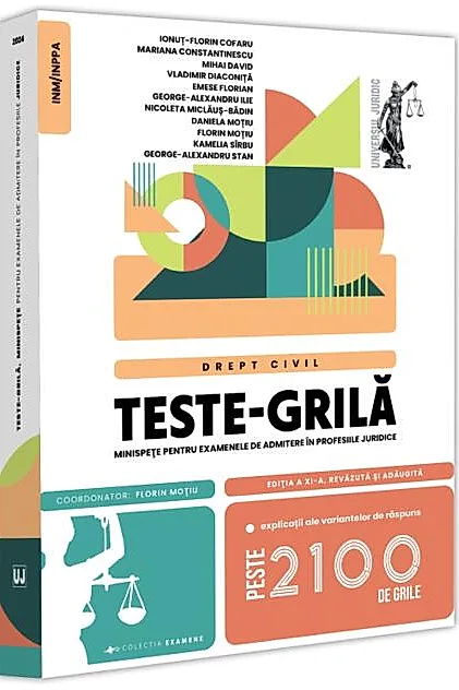 Teste-grilă, minispețe pentru examenele de admitere în profesiile juridice. Drept civil. 2024