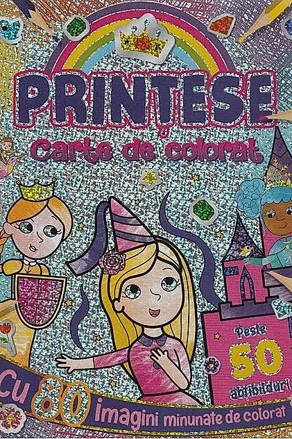 Prințese - carte de colorat cu 50 abțibilduri