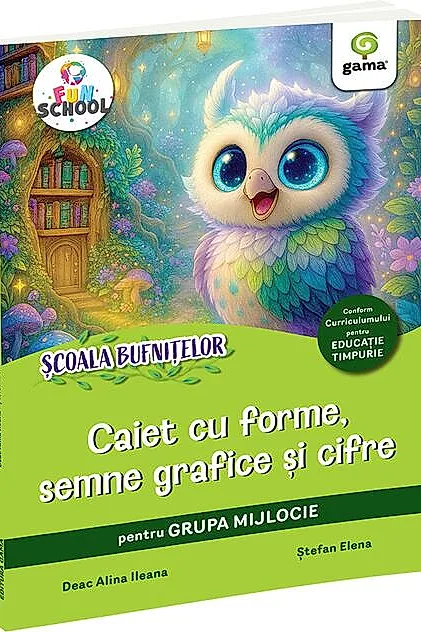Caiet cu forme, semne grafice și cifre pentru grupa mijlocie