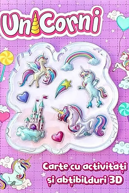 Unicorni. Carte cu activități și abțibilduri 3D