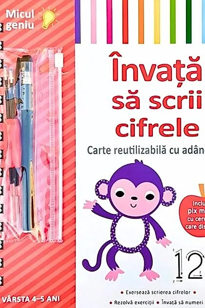 Învață să scrii cifrele. Carte reutilizabilă cu adâncituri